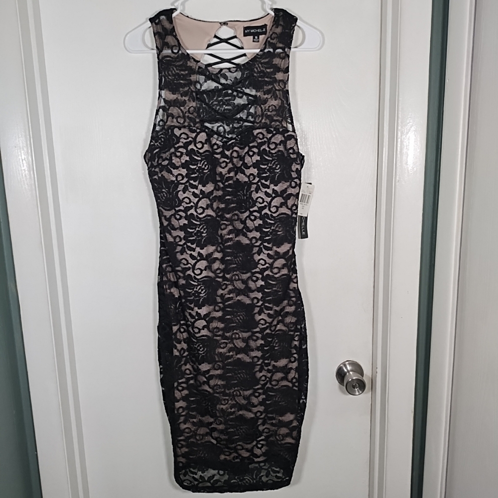 My Michelle Size 15 Black Floral Lace Sheath Pencil Dress Sparkle Cocktail